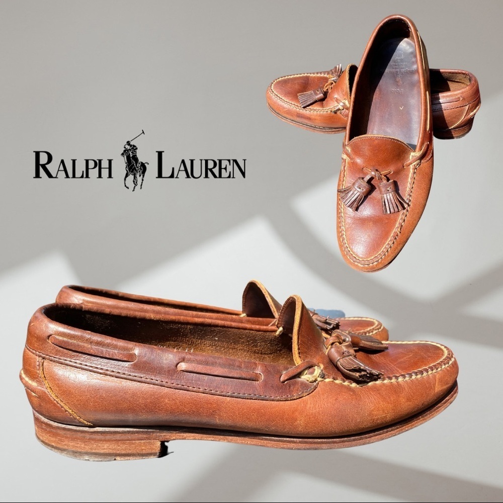 Ralph Lauren Men’s Brown Leather Tassel Loafers, Benchmade in Maine, USA